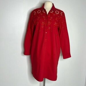 Paule KA red cotton poplin shirt dress with eyelet detail size 44